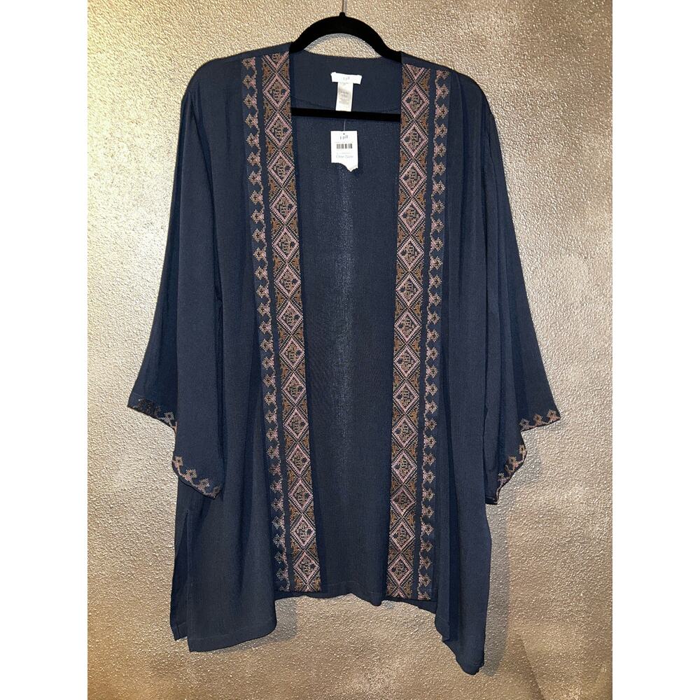 J JIll Boho Hippie Coastal Cowgirl Embroidered Open Cover Kimono Open Cardigan
